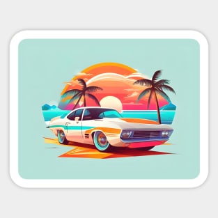 Car racing and beach sunset Sticker